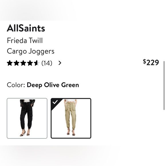 ALL SAINTS Frieda Twill Cargo Joggers. Deep Olive Green. Size 8 - Picture 3 of 4